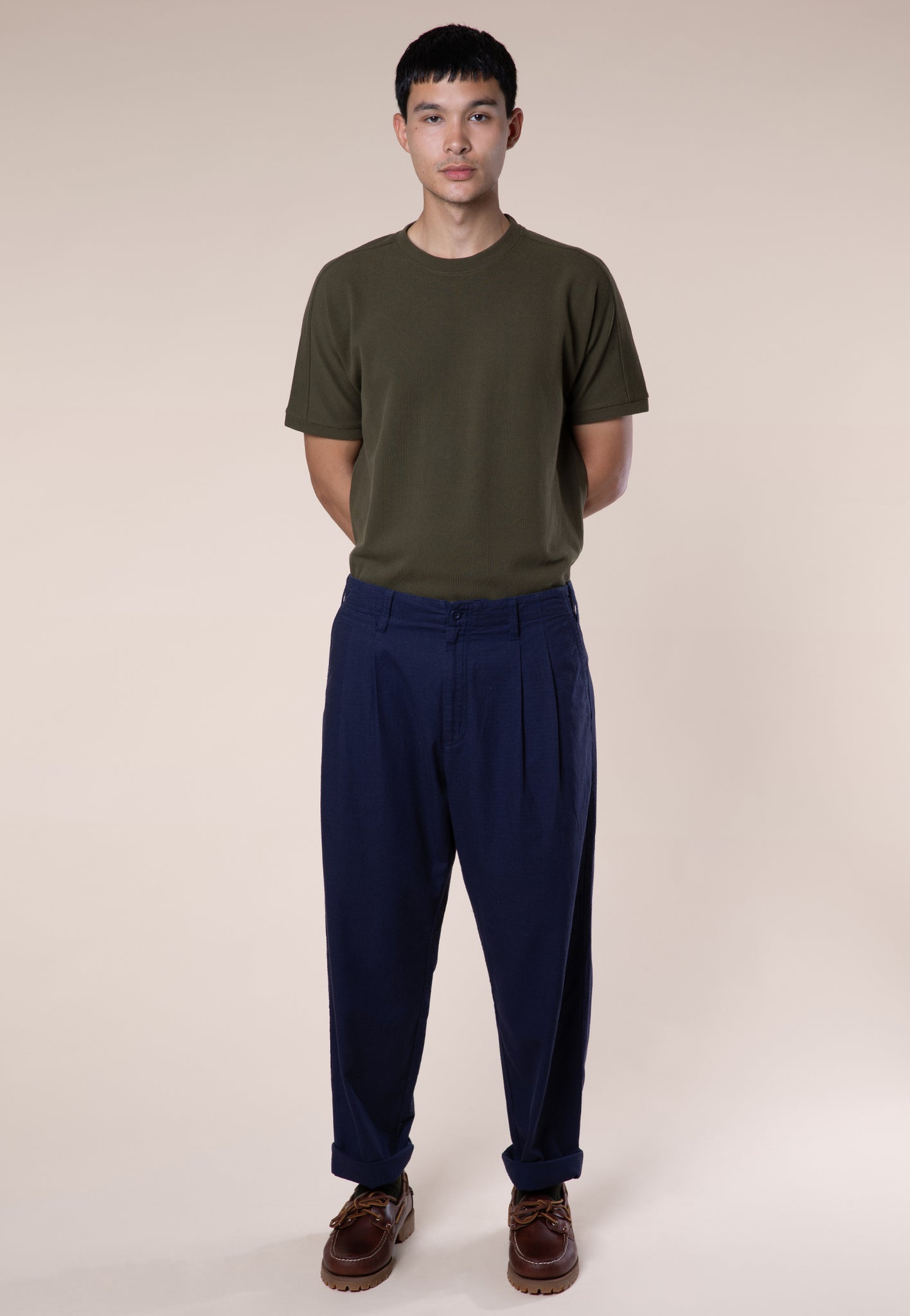 Wide Tapered Trousers, Cotton Ripstop, Ink