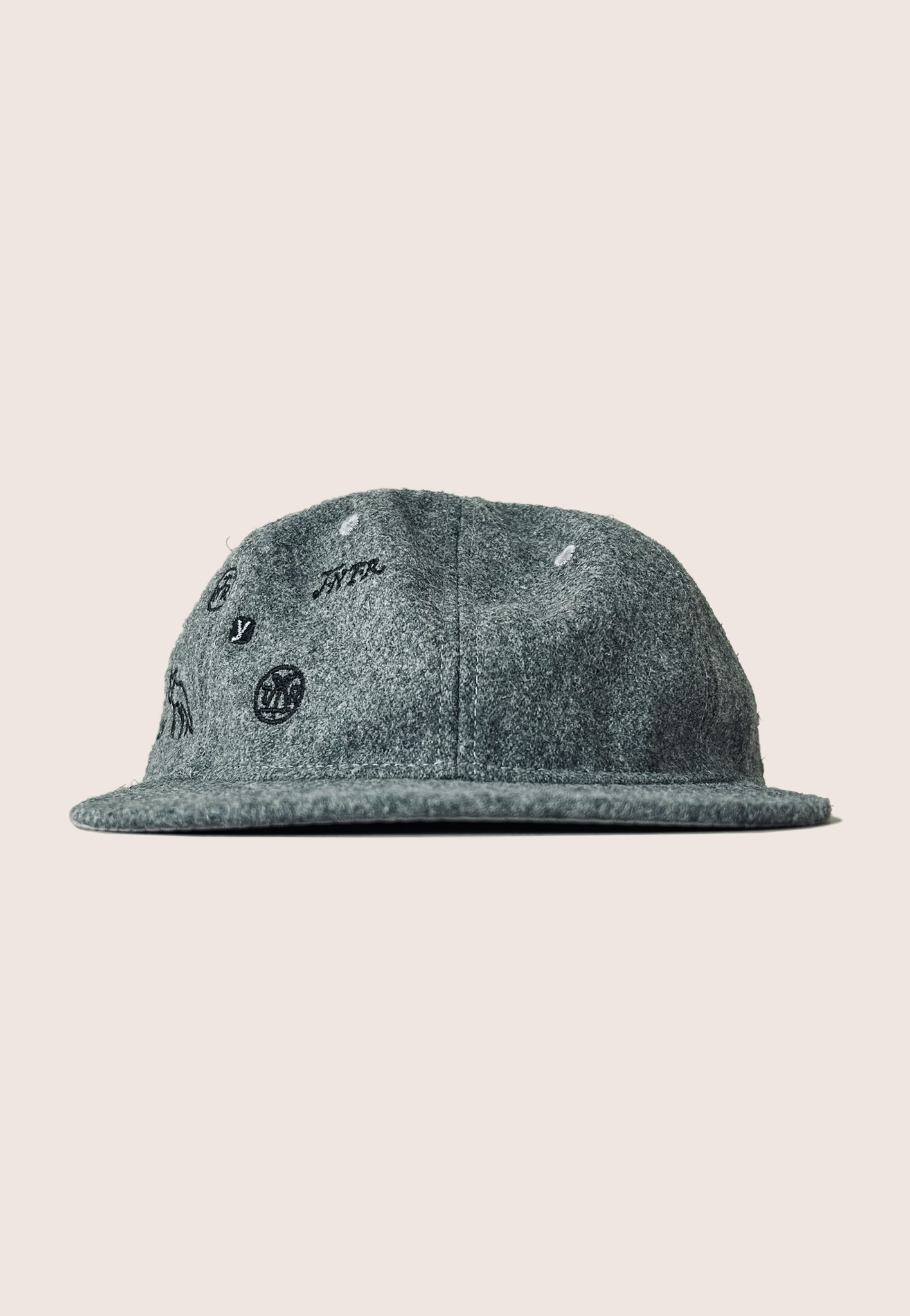 Embroidered Cap, Wool Mix, Grey