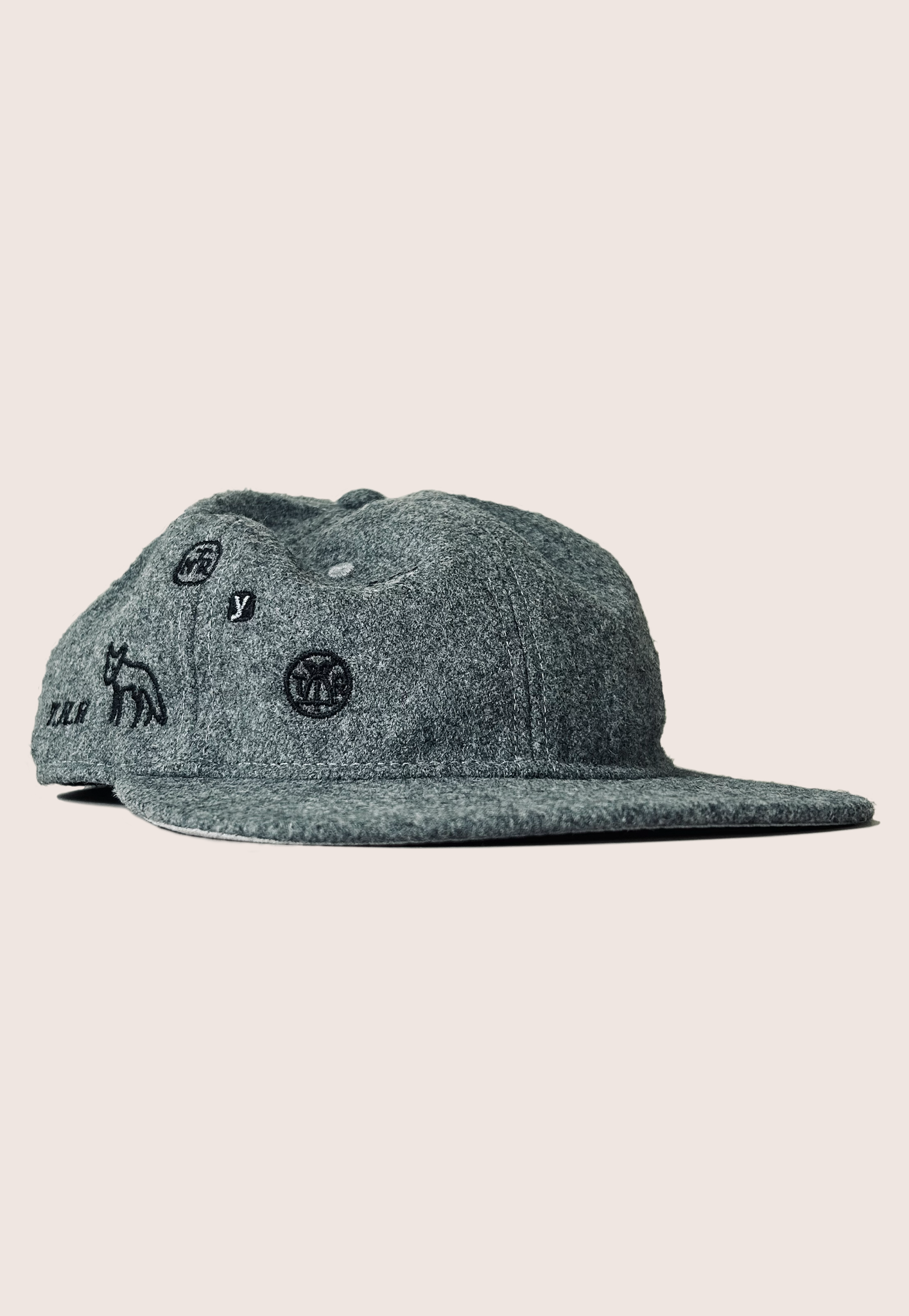 Embroidered Cap, Wool Mix, Grey