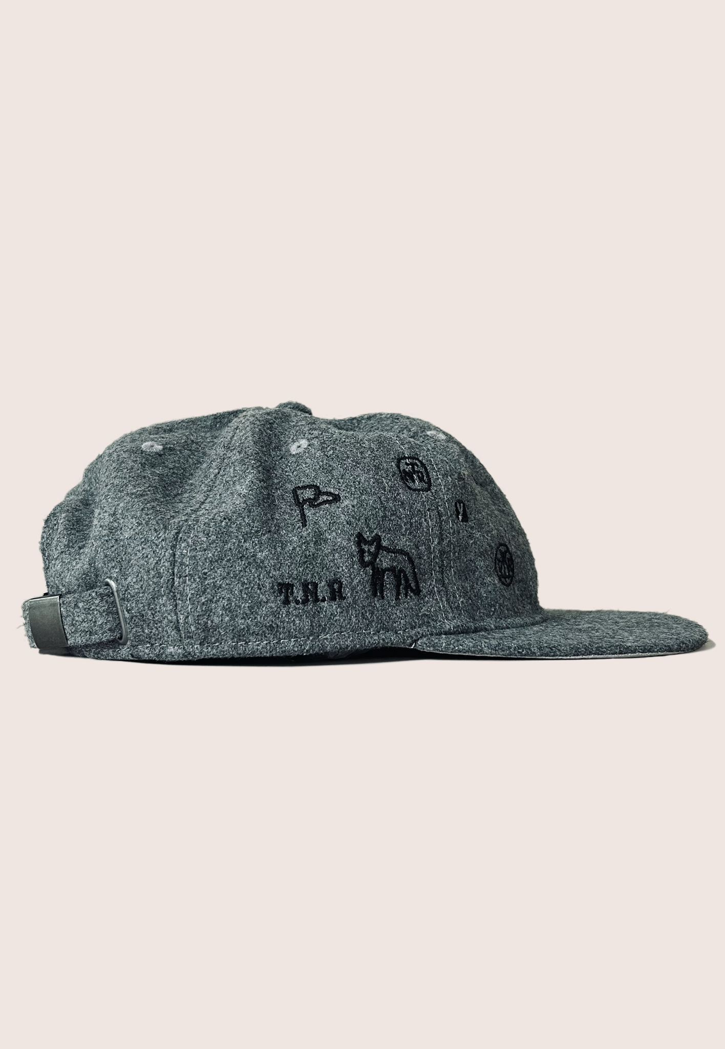 Embroidered Cap, Wool Mix, Grey