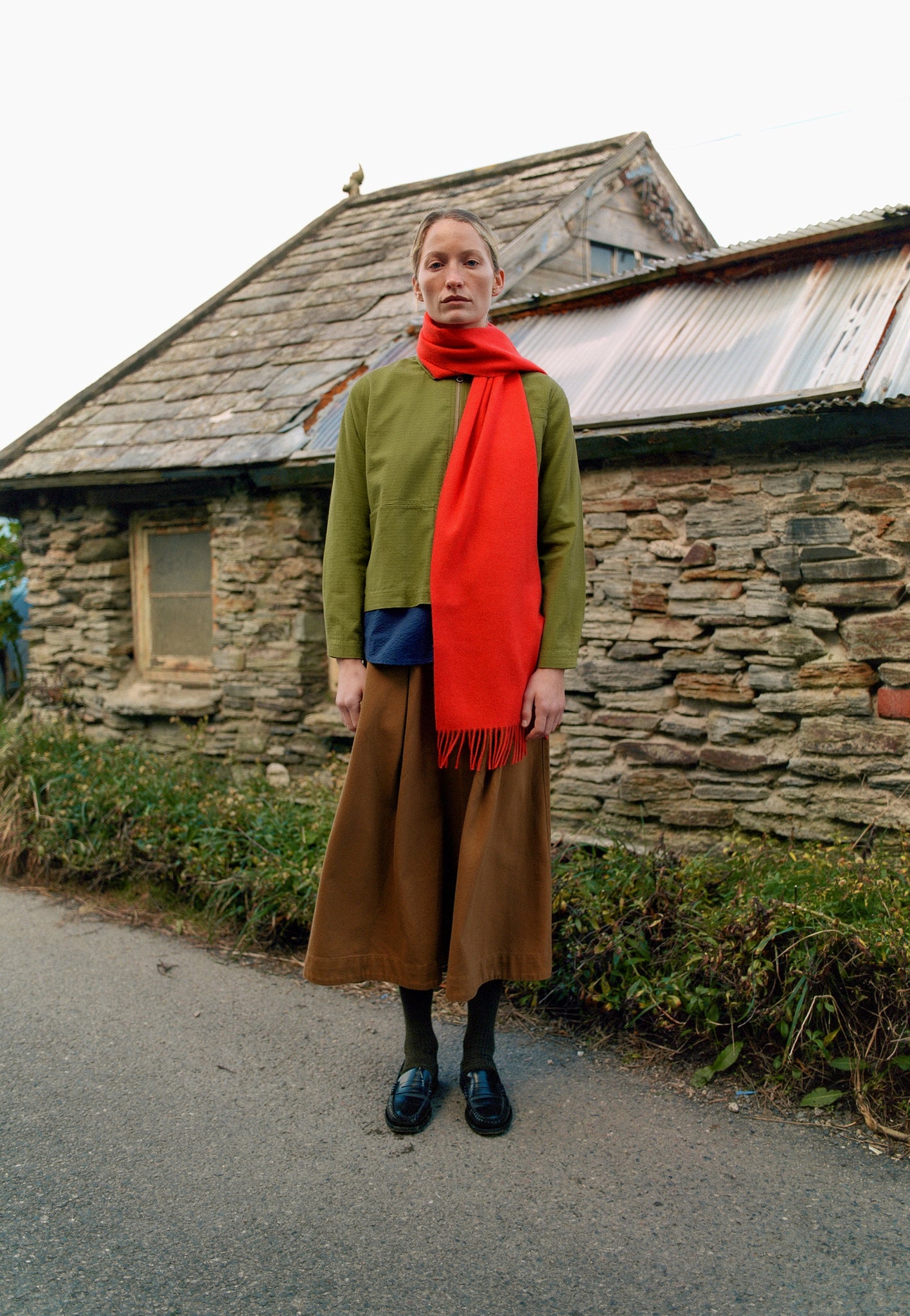 Fringed Scarf, 100% Lambswool, Orange