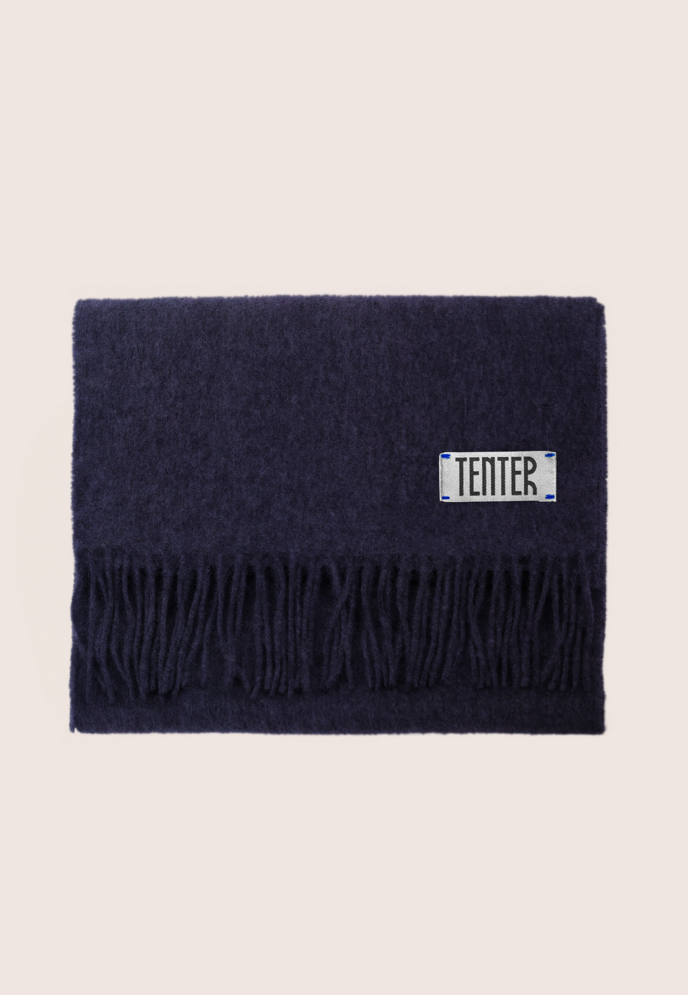 Fringed Scarf, 100% Lambswool, Navy