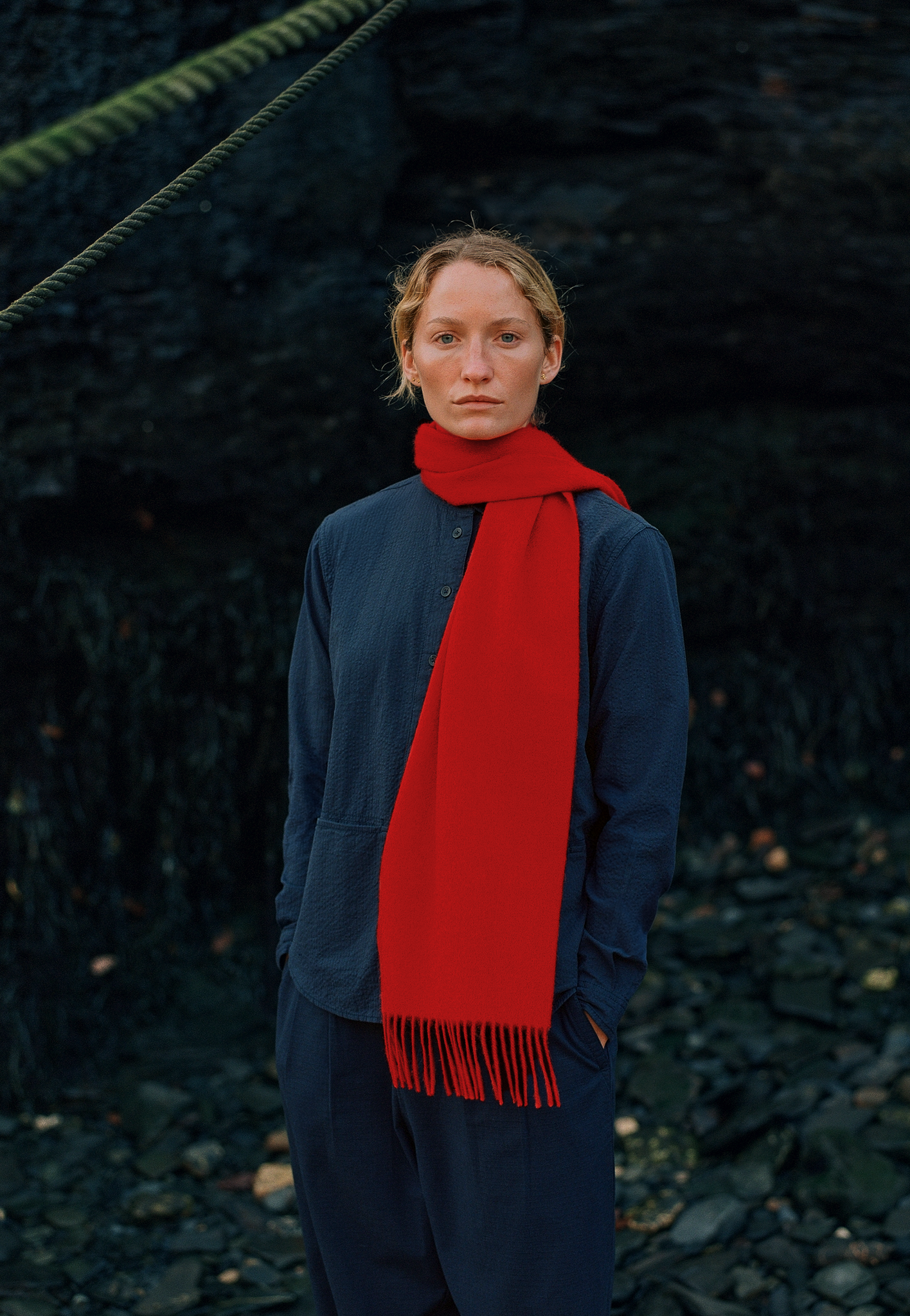 Fringed Scarf, 100% Lambswool, Red