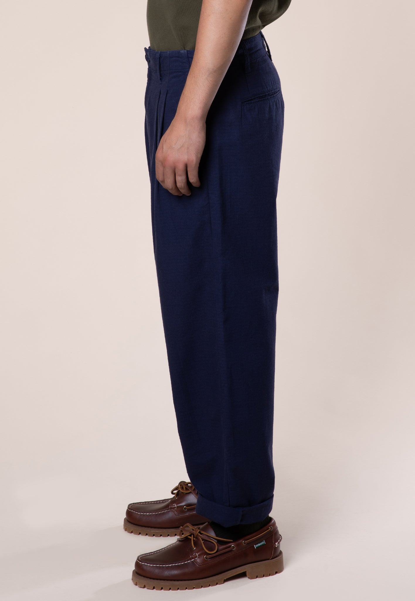 Wide Tapered Trousers, Cotton Ripstop, Ink