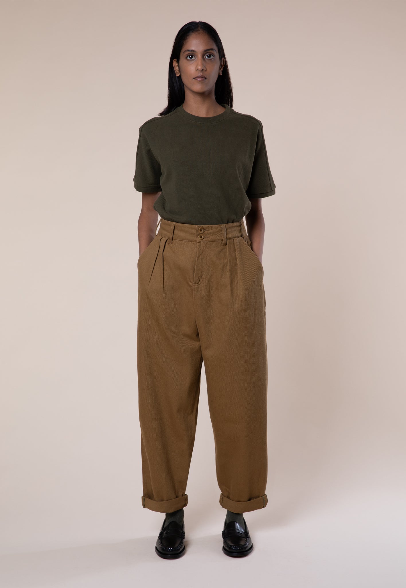 Cinchback Trousers, Cotton Twill, Caramel