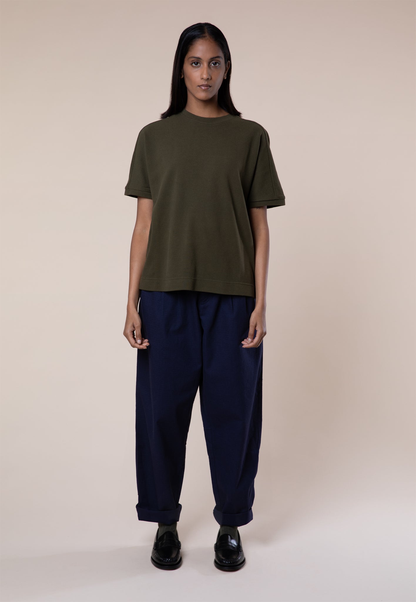 Wide Tapered Trousers, Cotton Ripstop, Ink