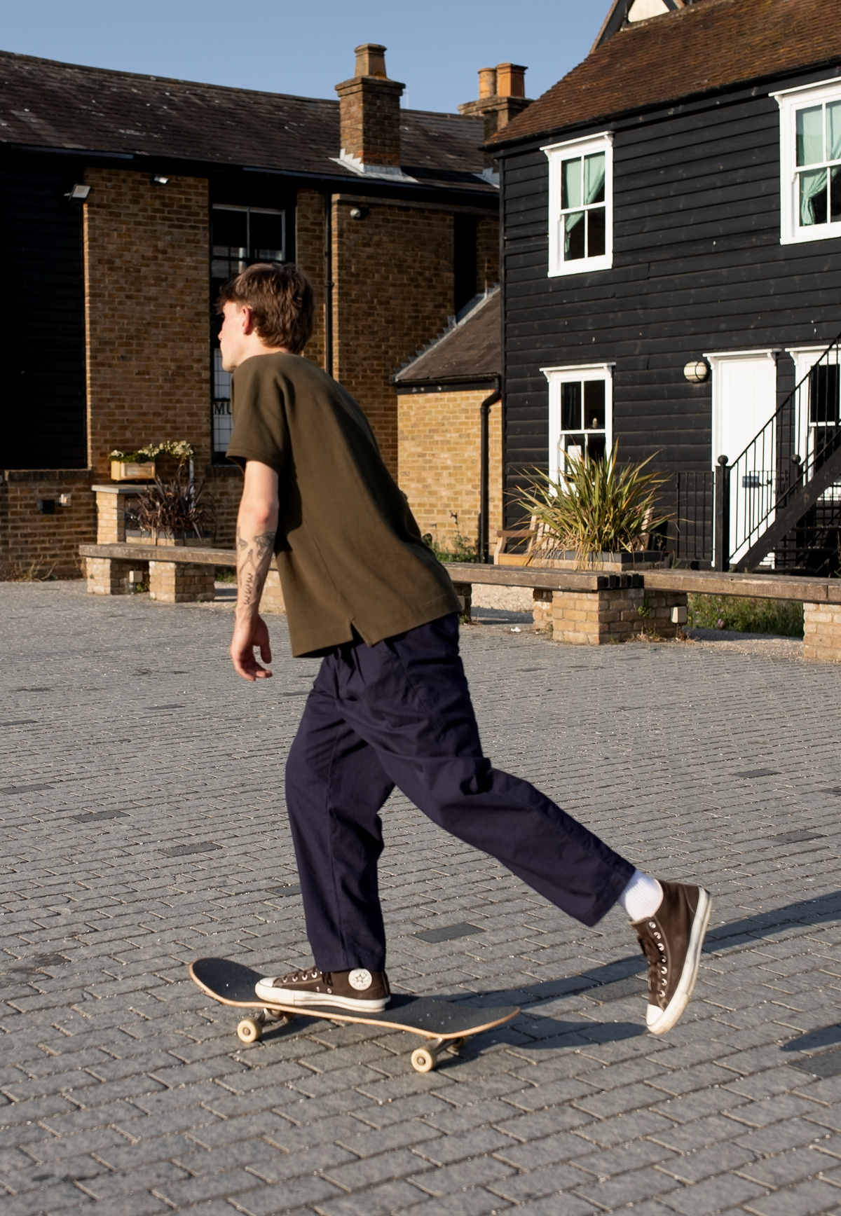 Wide Tapered Trousers, Cotton Ripstop, Ink