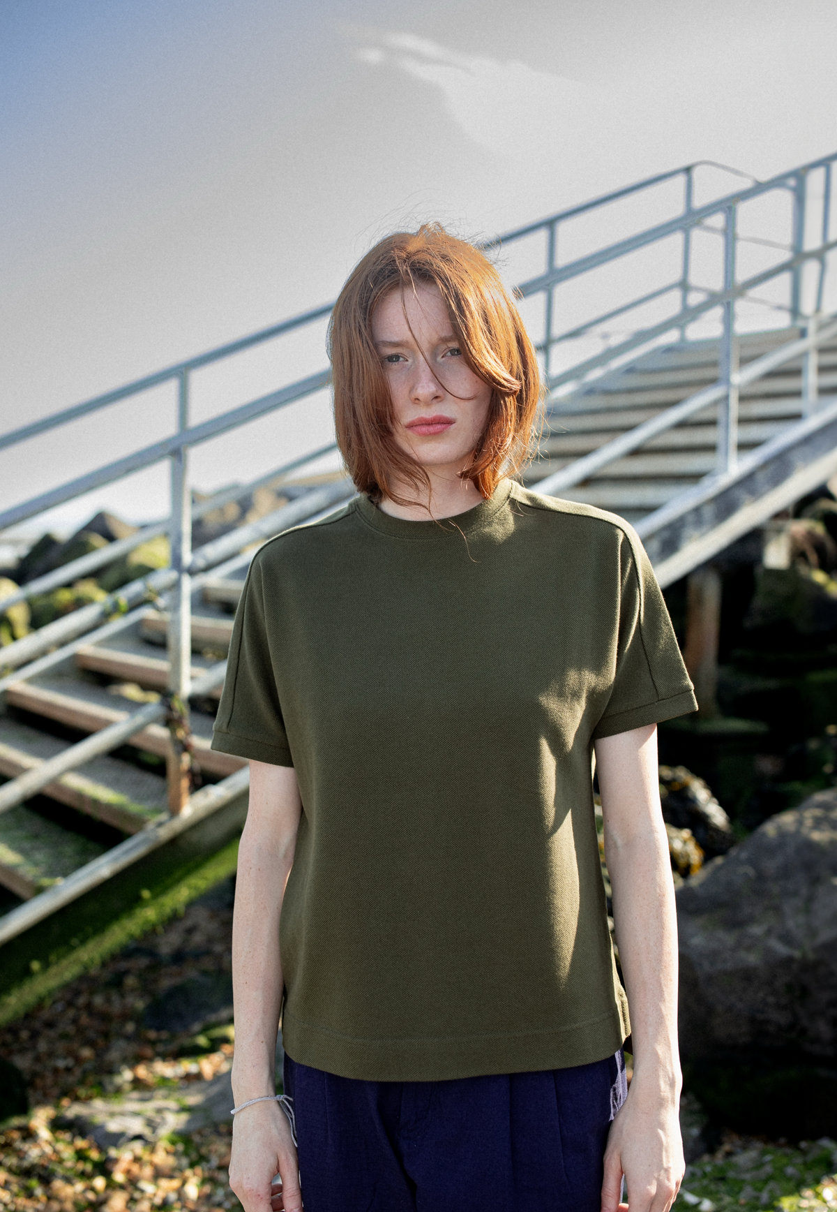Dolman Sleeve Tshirt, Piqué Cotton, Seaweed