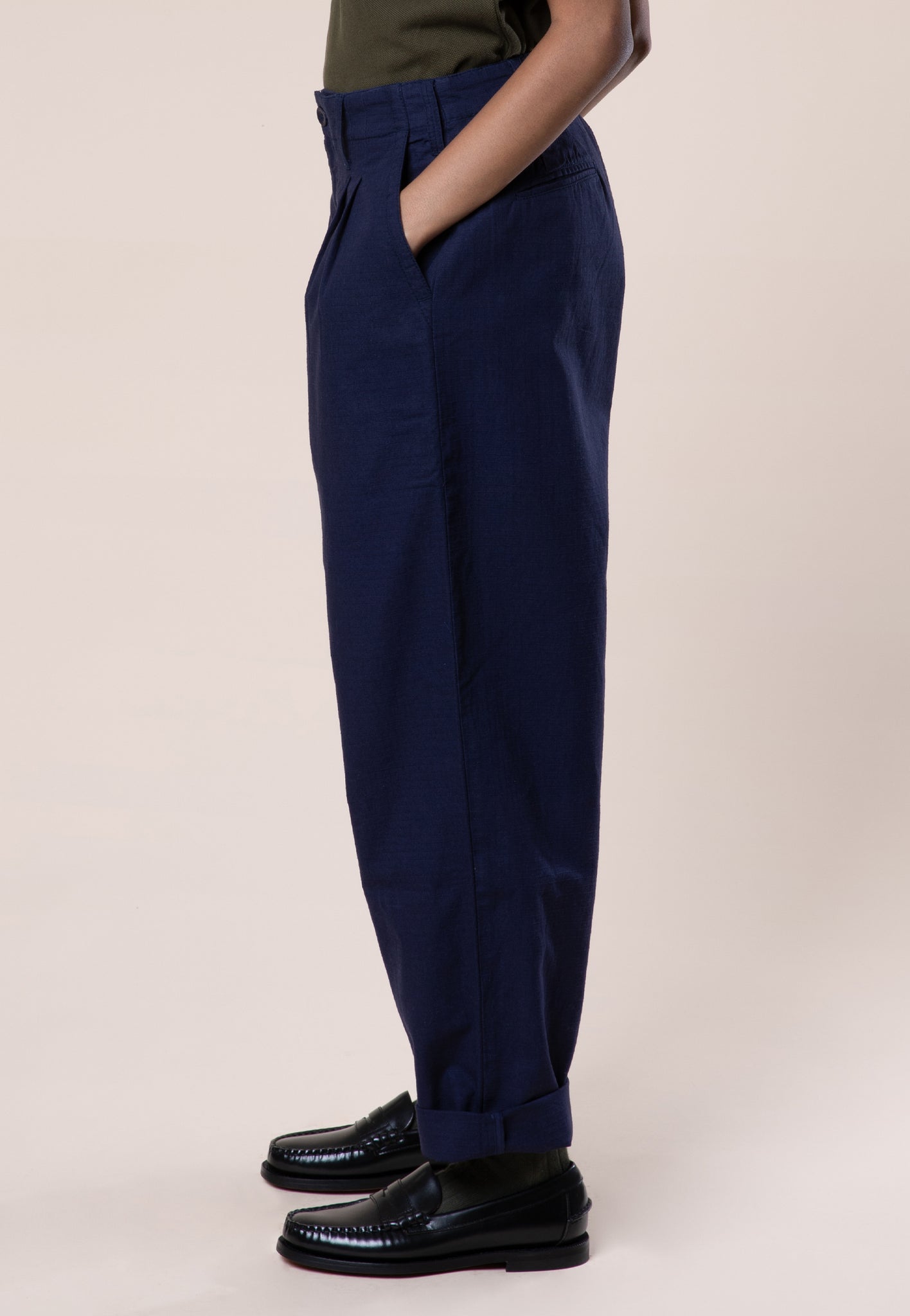 Wide Tapered Trousers, Cotton Ripstop, Ink