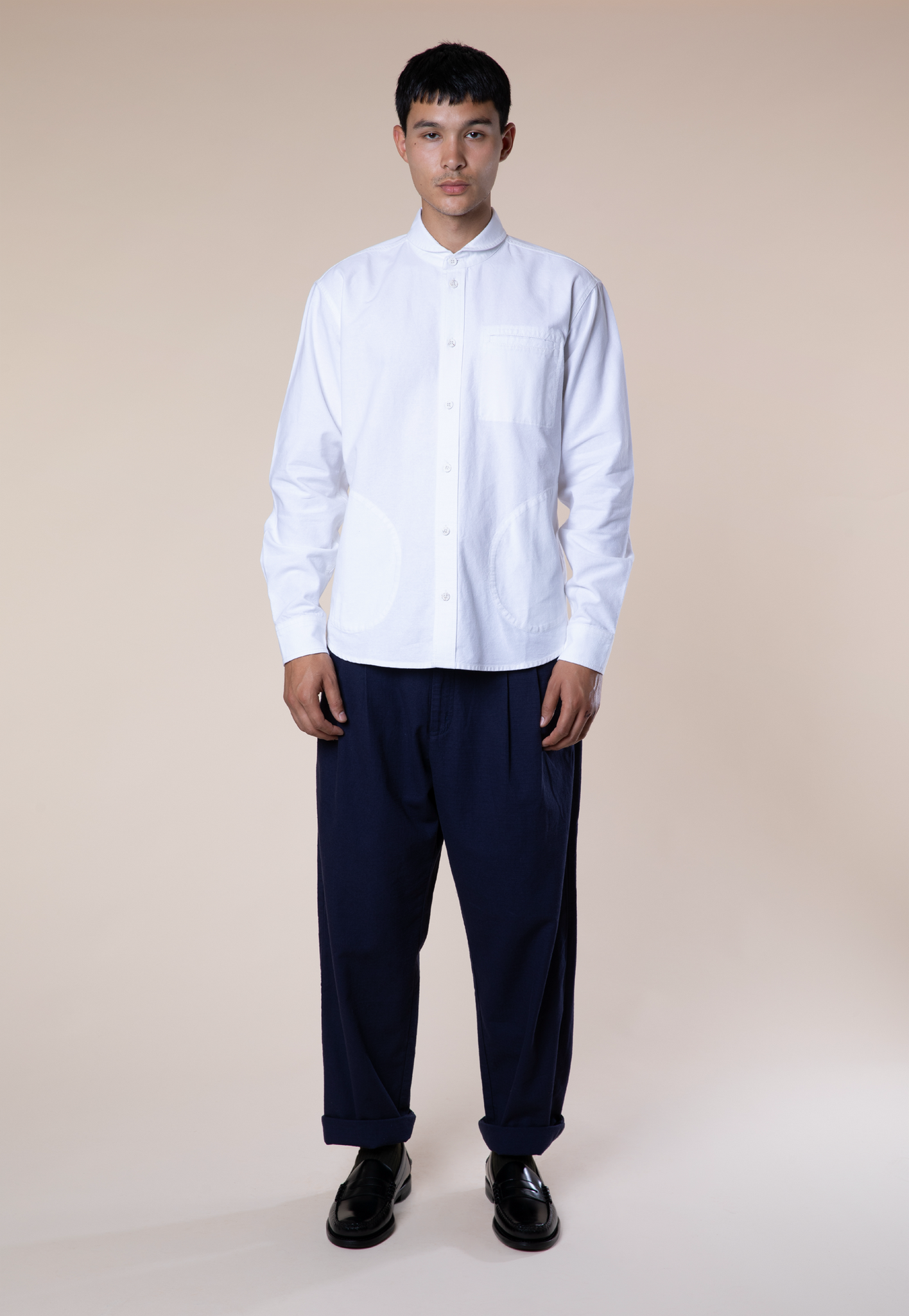 Shawl Collar Shirt, Oxford Cotton, White